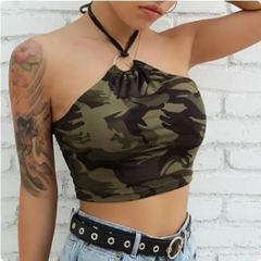 Y2k camo backless crop top - Y2k Empire