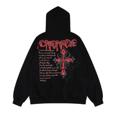 Y2k cross motif black hoodie - Y2k Empire