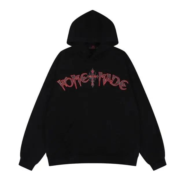 Y2k cross motif black hoodie - Y2k Empire