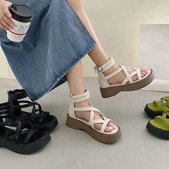 Y2k cross over platform sandals - Y2k Empire