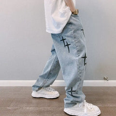 Y2k cross print baggy jeans - Y2k Empire