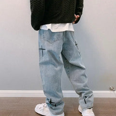 Y2k cross print baggy jeans - Y2k Empire