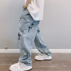 Y2k cross print baggy jeans - Y2k Empire