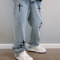 Y2k cross print baggy jeans - Y2k Empire