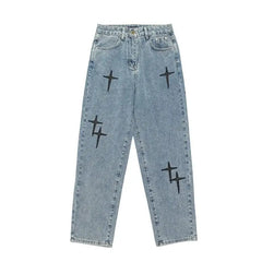 Y2k cross print baggy jeans - Y2k Empire