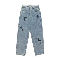 Y2k cross print baggy jeans - Y2k Empire