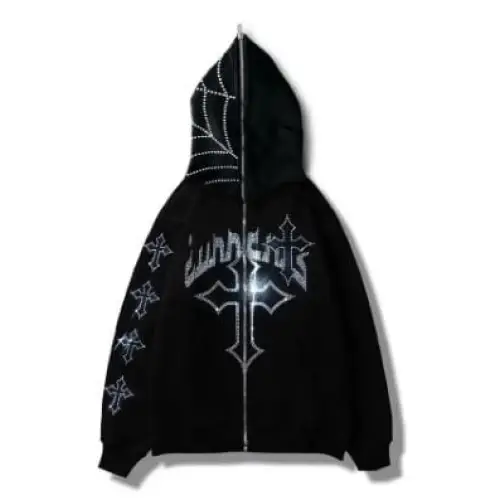 Y2k cross rhinestone hoodie - Y2k Empire