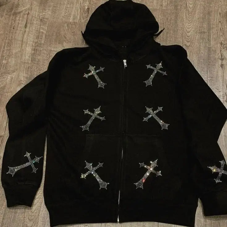 Y2k cross zip hoodie for vintage style fans - Y2k Empire