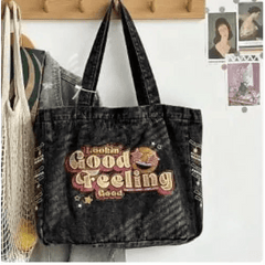 Y2k denim embroidery tote bag - Y2k Empire