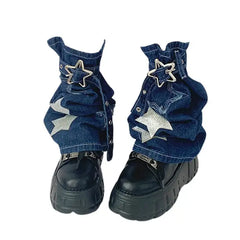 Y2k denim leg warmers with star buckle closure - Y2k Empire