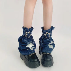 Y2k denim leg warmers with star buckle closure - Y2k Empire