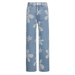 Y2k floral wide-leg jeans for women - Y2k Empire