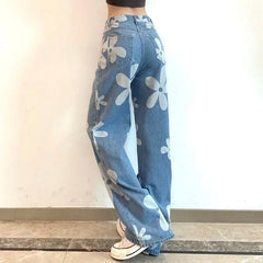 Y2k floral wide-leg jeans for women - Y2k Empire