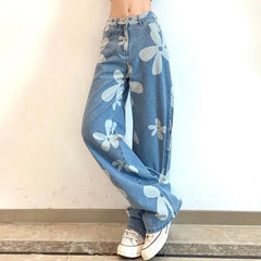 Y2k floral wide-leg jeans for women - Y2k Empire