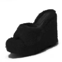 Y2k fur wedge sandals - Y2k Empire