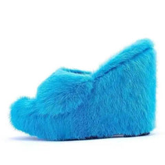 Y2k fur wedge sandals - Y2k Empire