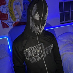 Y2k grunge rhinestone hooded sweatshirt - Y2k Empire