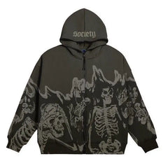 Y2k grunge skeleton zip hoodie - Y2k Empire