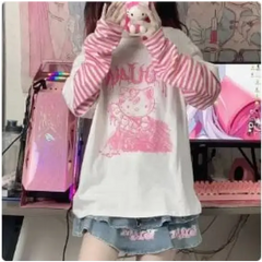 Y2k hello kitty oversized long-sleeve shirt - Y2k Empire