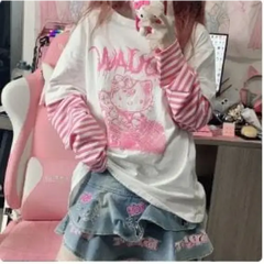 Y2k hello kitty oversized long-sleeve shirt - Y2k Empire