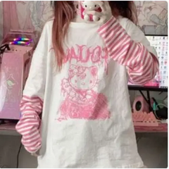 Y2k hello kitty oversized long-sleeve shirt - Y2k Empire