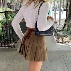 Y2k khaki pleated mini skirt - Y2k Empire