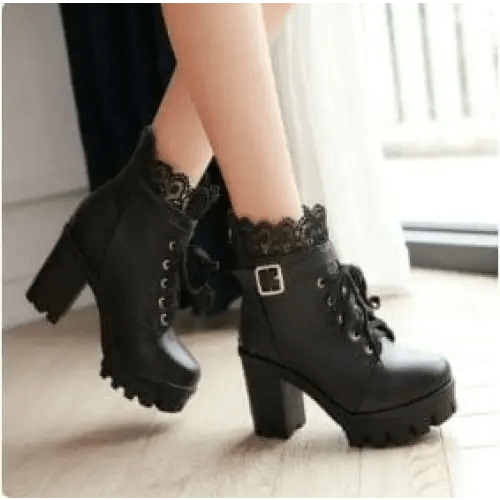 Y2k lace-up heeled boots - Y2k Empire