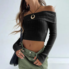 Y2k long sleeve ribbed knit crop top - Y2k Empire