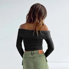 Y2k long sleeve ribbed knit crop top - Y2k Empire