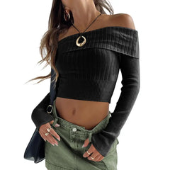 Y2k long sleeve ribbed knit crop top - Y2k Empire