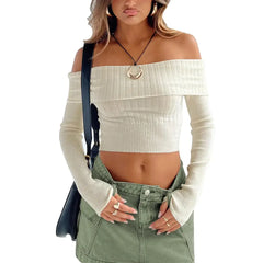 Y2k long sleeve ribbed knit crop top - Y2k Empire