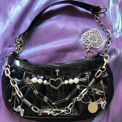 Y2k metallic detail shoulder bag - Y2k Empire