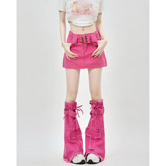 Y2k pink denim mini skirt & leg warmers set - Y2k Empire