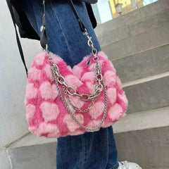 Y2k pink plush shoulder bag - Y2k Empire