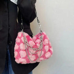 Y2k pink plush shoulder bag - Y2k Empire