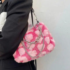 Y2k pink plush shoulder bag - Y2k Empire