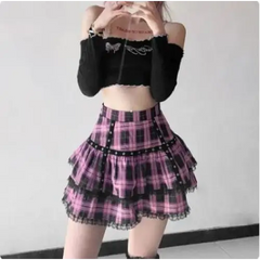 Y2k plaid ruffled skirt - Y2k Empire