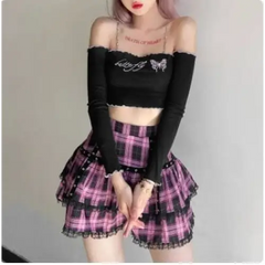 Y2k plaid ruffled skirt - Y2k Empire