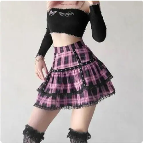 Y2k plaid ruffled skirt - Y2k Empire