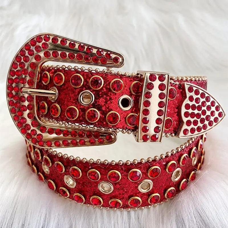 Y2k red rhinestone belt - Y2k Empire