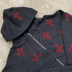 Y2k rhinestone cross hoodie - Y2k Empire