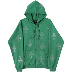 Y2k rhinestone cross hoodie - Y2k Empire