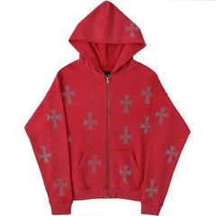 Y2k rhinestone cross hoodie - Y2k Empire