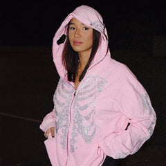 Y2k rhinestone pink hoodie - Y2k Empire