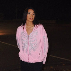 Y2k rhinestone pink hoodie - Y2k Empire