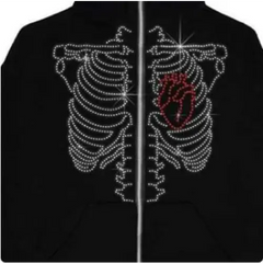 Y2k rhinestone skeleton zip hoodie - Y2k Empire