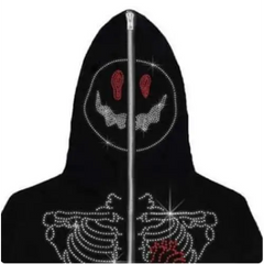 Y2k rhinestone skeleton zip hoodie - Y2k Empire