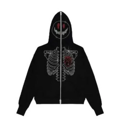 Y2k rhinestone skeleton zip hoodie - Y2k Empire