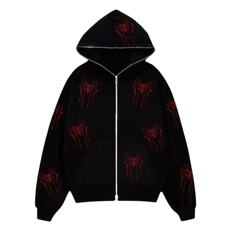 Y2k rhinestone spider hoodie - Y2k Empire