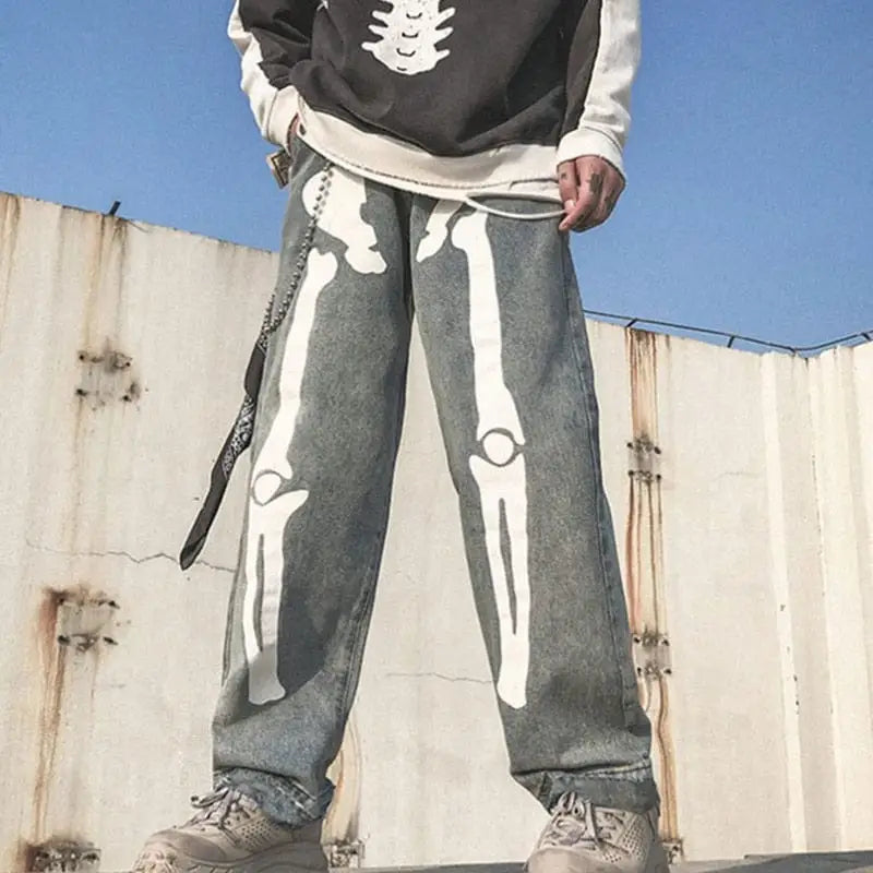 Y2k skeleton denim pants - Y2k Empire